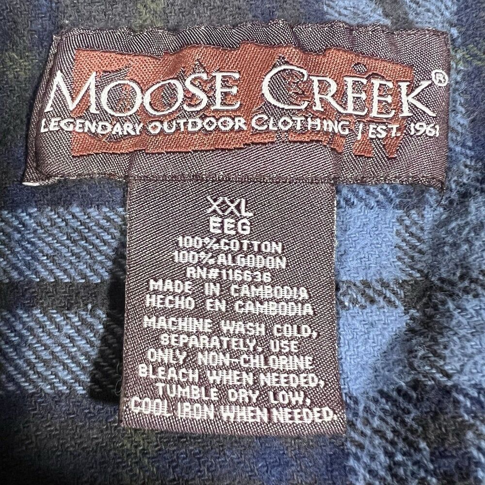 Moose Creek Blue Tartan Plaid Heavyweight Cotton Button Up Flannel Men’s XXL - Picture 8 of 10